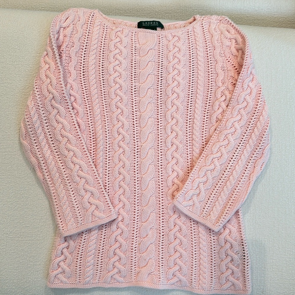 RALPH LAUREN NWOT CABLE light pink longsleeved 💯 %cotton 1stquality perfect!
